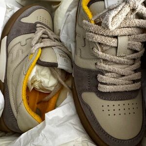 Fendi Beige and Brown Sneakers with Yellow Highlights